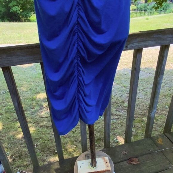 Torrid Sz 2X Blue Sleeveless Jersey Knit Full Length Ruching VNeck Bodycon Dress - Picture 3 of 7